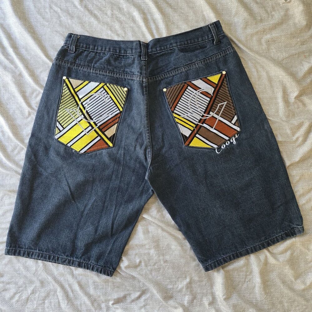 Coogi Jean Shorts Men 40 Embroidered Geometric Jorts Baggy Y2K Trap Streetwear
